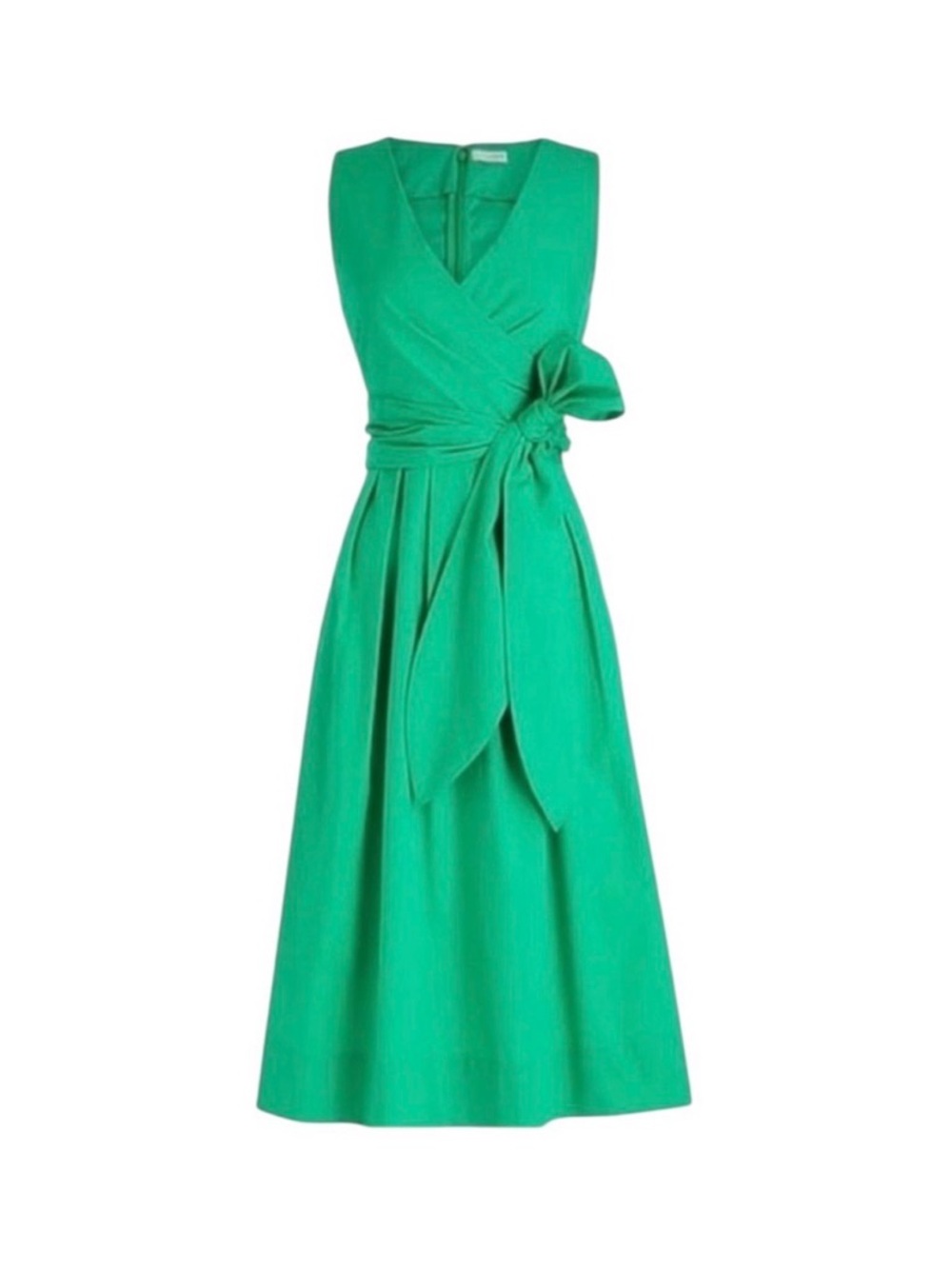 J. by J. Crew Green A-line Midi Dress Wrap-front Bodice Side or Back Bow Size 14
